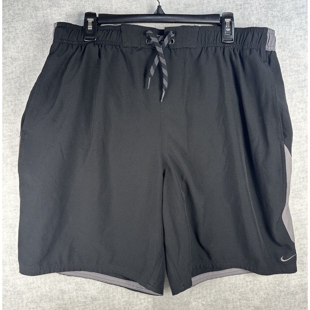 Nike Swim Shorts Men XXL Black Grey Athletic Drawstring Elastic Waist Mesh Liner